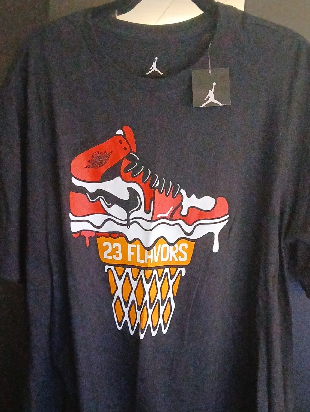 Jordan Black Tee with Red, White and Orange Sneaker Ice Cream Graphic.